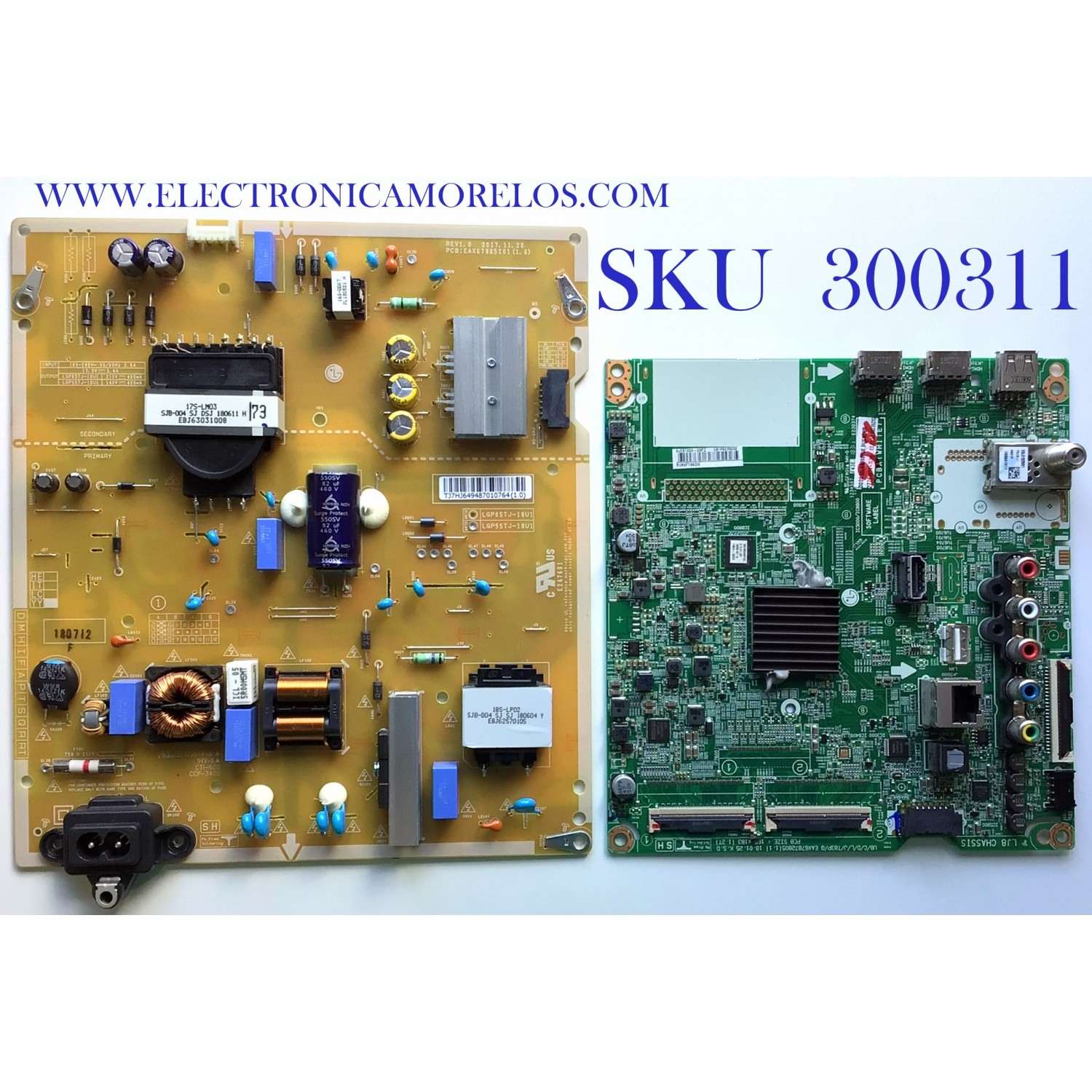 KIT DE TARJETAS PARA TV LG / NUMERO DE PARTE MAIN EBT65235202 / EAX67872804 / EAX67872805 / FUENTE EAY64948701 / EAX67865201 / LGP55TJ-18U1 / PANEL NC550DGG-AAGX3 / NC550DGG / MODELO 55UK6300PUE / 55UK6300PUE.BUSWLOR / 55UK6300PUE.BUSWLJR
